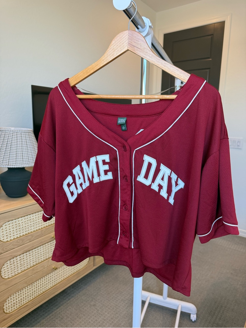 wild fable Maroon Cropped 'Game Day' Button-Up Jersey